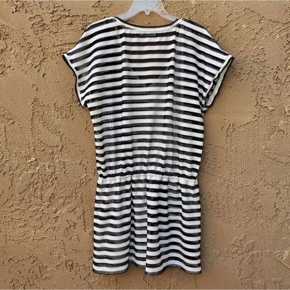 Calvin Klein black and white striped swim suit cover - Picture 11 of 13